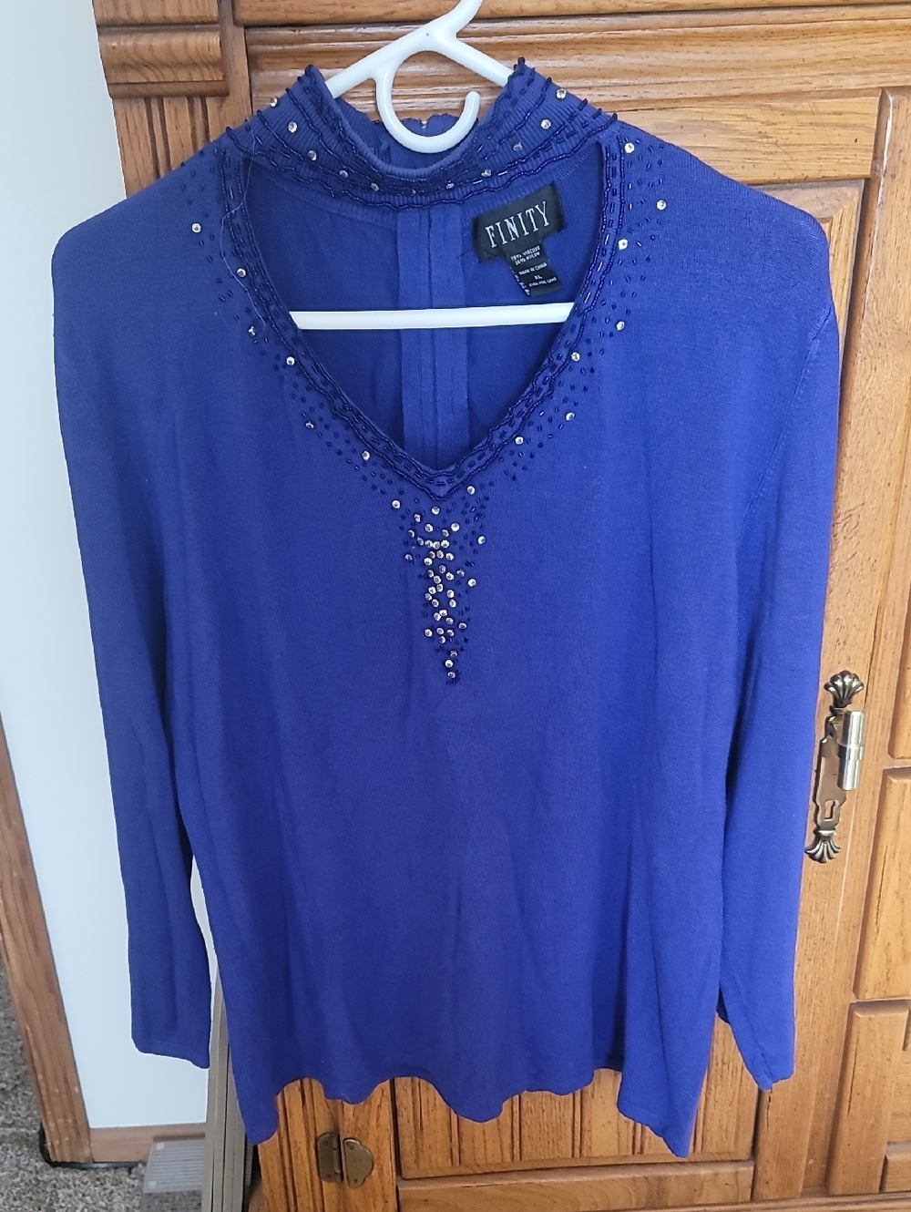 Finity Royal Blue Beaded V-Neck Long Sleeve Tunic